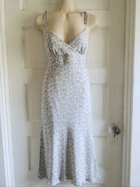 J. Crew 90s Style Blue & Cream Floral Silk Empire Slip Dress P2